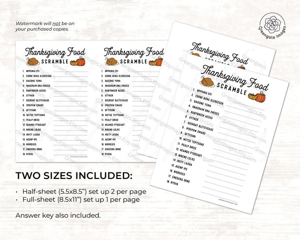 Thanksgiving Food Word Scramble - Printable Digital Download by Greengate Images