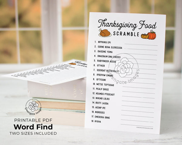 Thanksgiving Food Word Scramble - Printable Digital Download by Greengate Images