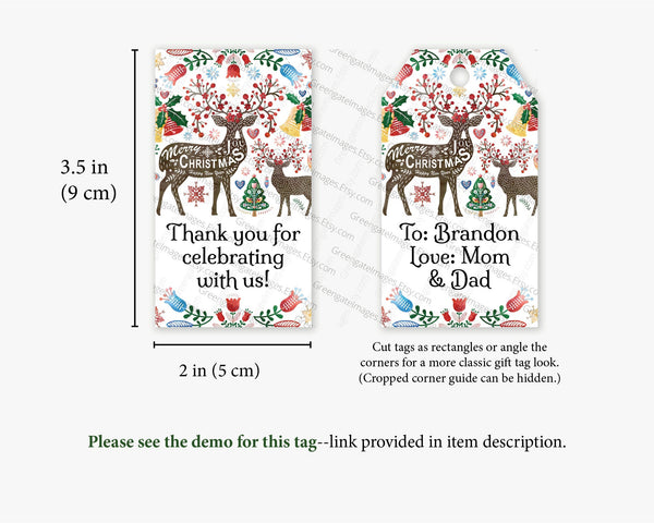 Folk/Scandi Christmas Gift Tags - Multicolored Reindeer - Printable Digital Download by Greengate Images