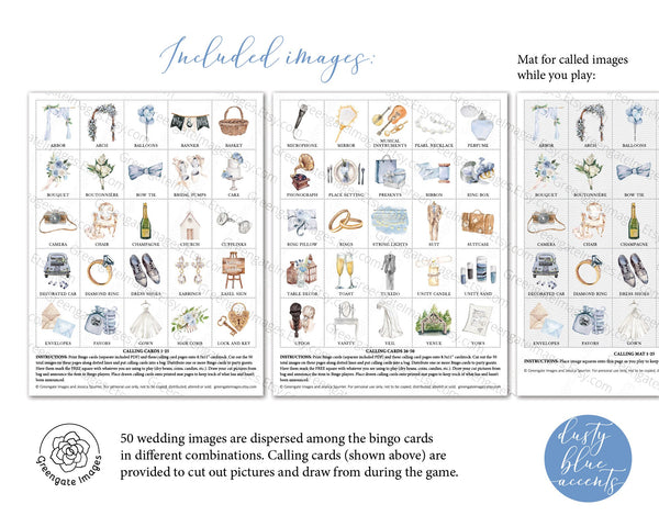 Wedding Bingo Cards - 100 card, Personalization, Dusty Blue - Printable Digital Download by Greengate Images