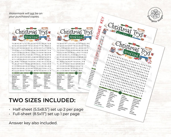 Christmas Toys Word Find - Printable Digital Download by Greengate Images