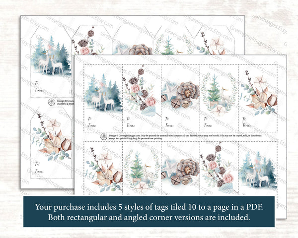 Christmas Gift Tag Set - Pastel Winter (5 styles) - Printable Digital Download by Greengate Images