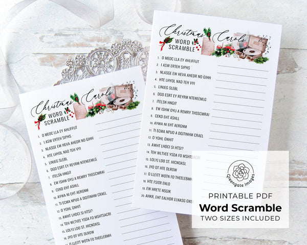 Christmas Carols Word Scramble - Printable Digital Download by Greengate Images