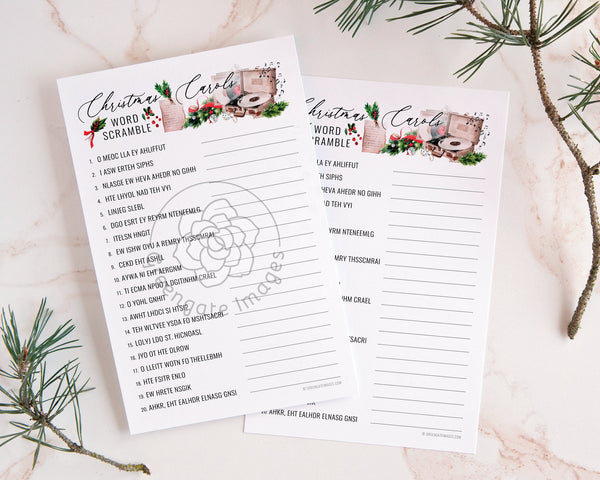 Christmas Carols Word Scramble - Printable Digital Download by Greengate Images