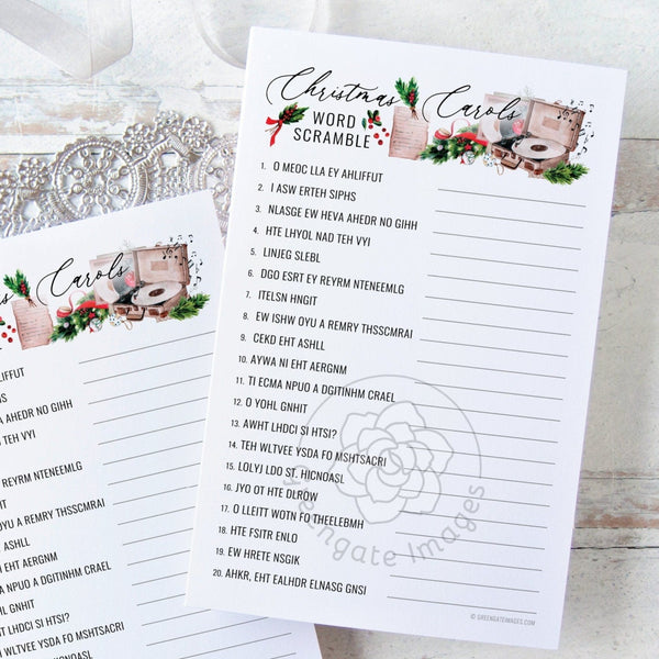 Christmas Carols Word Scramble - Printable Digital Download by Greengate Images