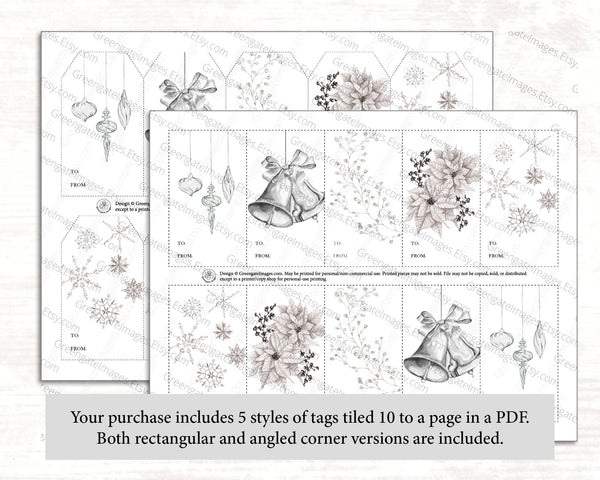 Crystal Silver Christmas Gift Tag Set - Printable Digital Download by Greengate Images