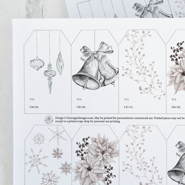 Crystal Silver Christmas Gift Tag Set - Printable Digital Download by Greengate Images