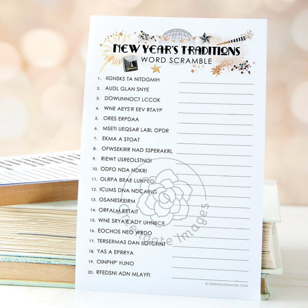 New Year's Traditions Word Scramble - Printable Digital Download by Greengate Images