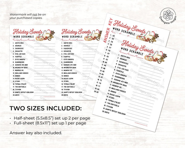 Holiday Sweets Word Scramble - Printable Digital Download by Greengate Images