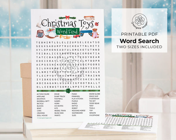 Christmas Toys Word Find - Printable Digital Download by Greengate Images