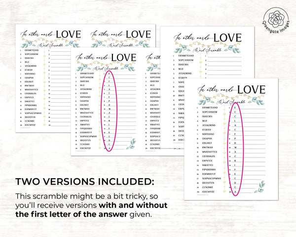 Love Word Scramble - Printable Digital Download by Greengate Images