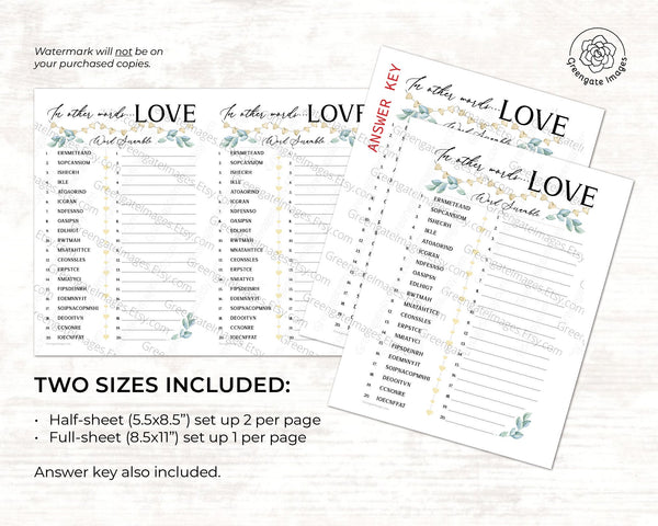 Love Word Scramble - Printable Digital Download by Greengate Images