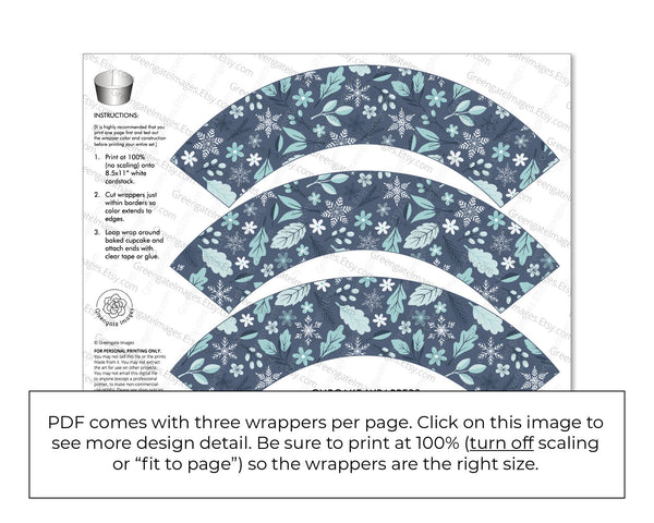 Winter Botanical Cupcake Wrappers - Printable Digital Download by Greengate Images