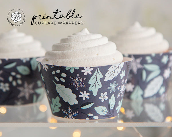 Winter Botanical Cupcake Wrappers - Printable Digital Download by Greengate Images
