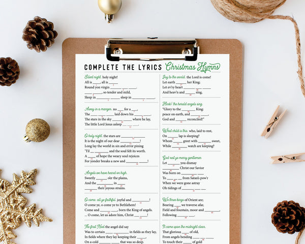Complete the Lyrics Christmas Hymn Activity - Printable Digital Download by Greengate Images