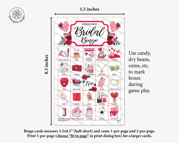 Valentine Bridal Bingo - Personalize the Header Text - Printable Digital Download by Greengate Images