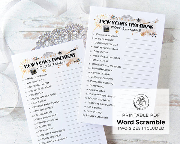 New Year's Traditions Word Scramble - Printable Digital Download by Greengate Images