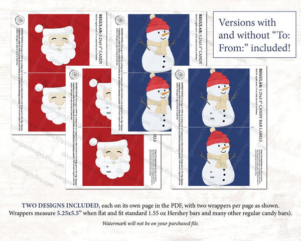 Santa & Snowman Candy Bar Wrapper Duo - Printable Digital Download by Greengate Images