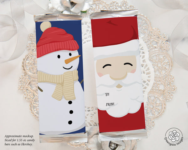 Santa & Snowman Candy Bar Wrapper Duo - Printable Digital Download by Greengate Images