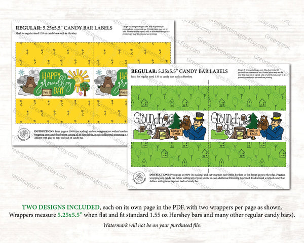 Groundhog Day Candy Bar Wrapper Duo - Printable Digital Download by Greengate Images