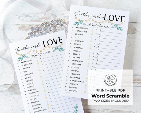 Love Word Scramble - Printable Digital Download by Greengate Images