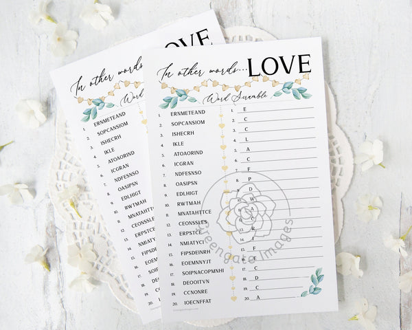Love Word Scramble - Printable Digital Download by Greengate Images