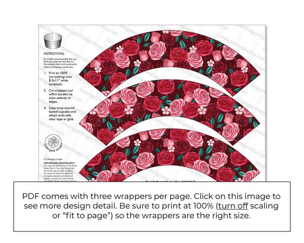 Valentine's Day/Roses Cupcake Wrappers - Printable Digital Download by Greengate Images