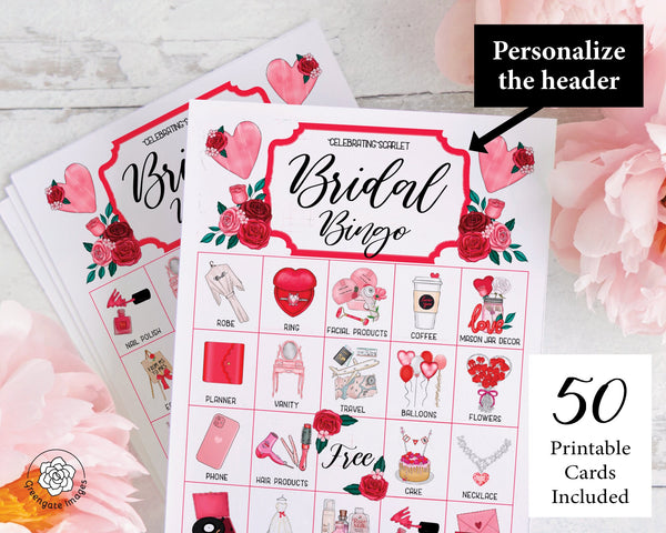 Valentine Bridal Bingo - Personalize the Header Text - Printable Digital Download by Greengate Images