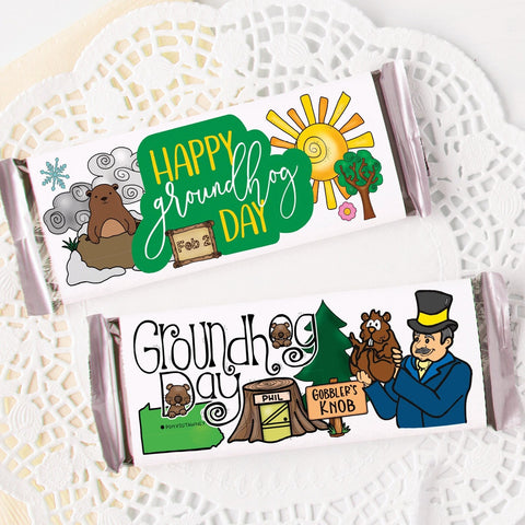 Groundhog Day Candy Bar Wrappers - PRINTABLE Hershey bar wrapper, pdf download, movie favor ideas, classroom coworkers workplace office.