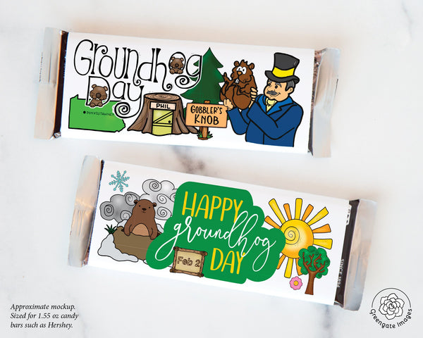 Groundhog Day Candy Bar Wrapper Duo - Printable Digital Download by Greengate Images