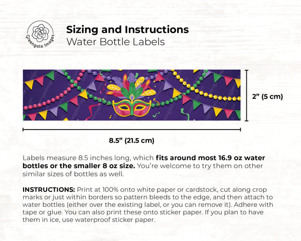 Mardi Gras Water Bottle Label - Printable Digital Download by Greengate Images