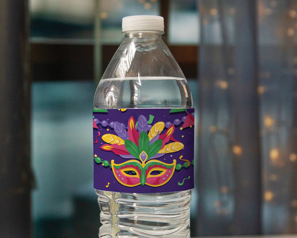 Mardi Gras Water Bottle Label - Printable Digital Download by Greengate Images