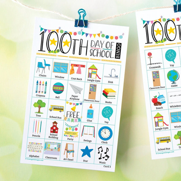 100th Day of School Bingo - Color - Printable Digital Download by Greengate Images