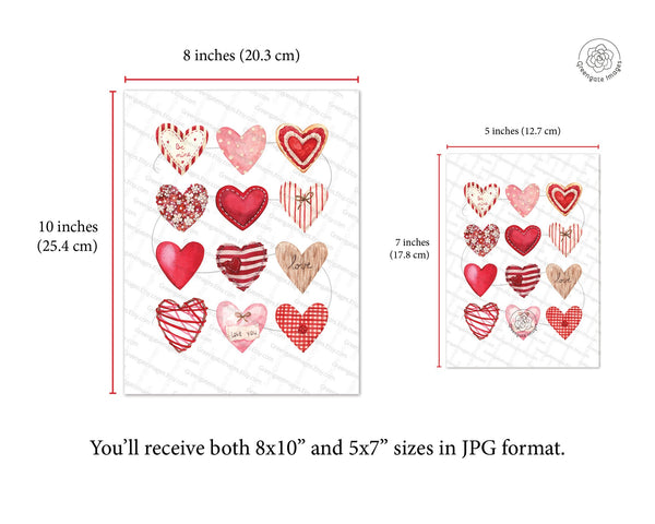 8x10" & 5x7" Valentine's Day Wall Art - 12 Hearts - Printable Digital Download by Greengate Images
