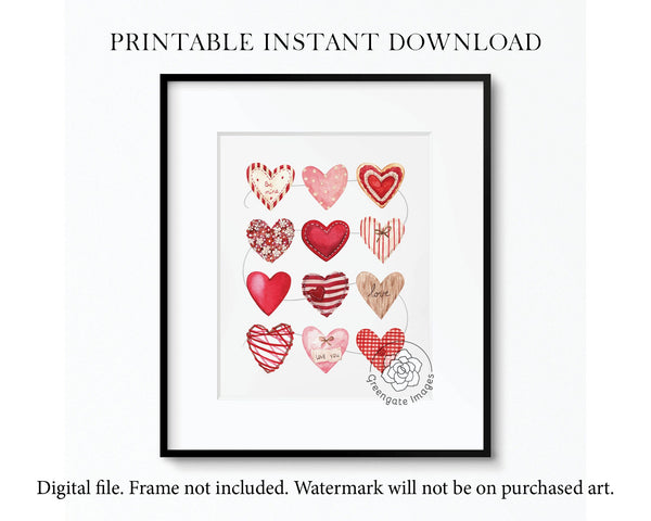 8x10" & 5x7" Valentine's Day Wall Art - 12 Hearts - Printable Digital Download by Greengate Images