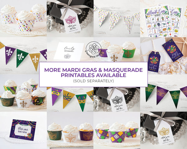 Black & White Mardi Gras Bingo Cards - Printable Digital Download by Greengate Images