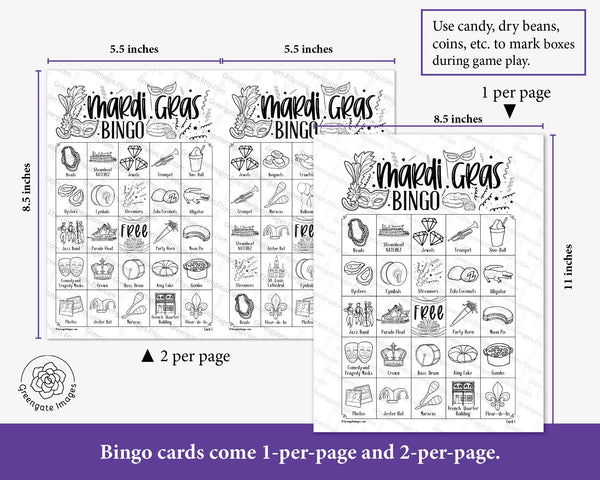 Black & White Mardi Gras Bingo Cards - Printable Digital Download by Greengate Images