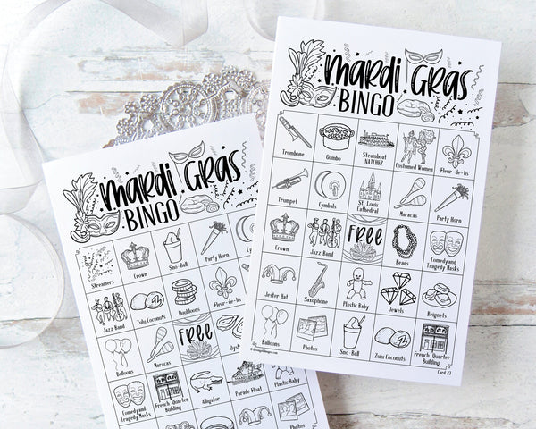 Black & White Mardi Gras Bingo Cards - Printable Digital Download by Greengate Images