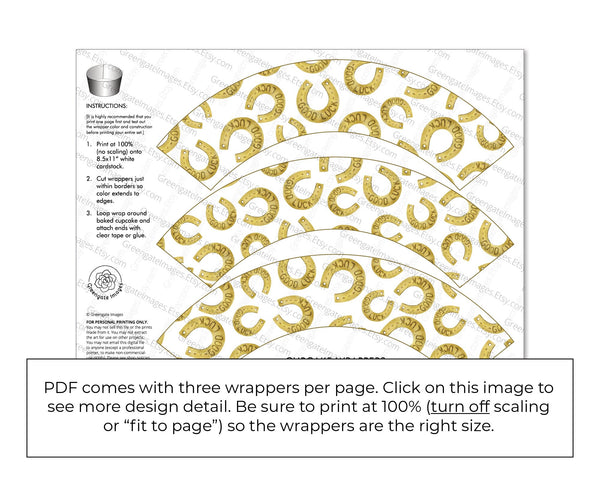 Good Luck Horseshoe Cupcake Wrapper - Printable Digital Download by Greengate Images