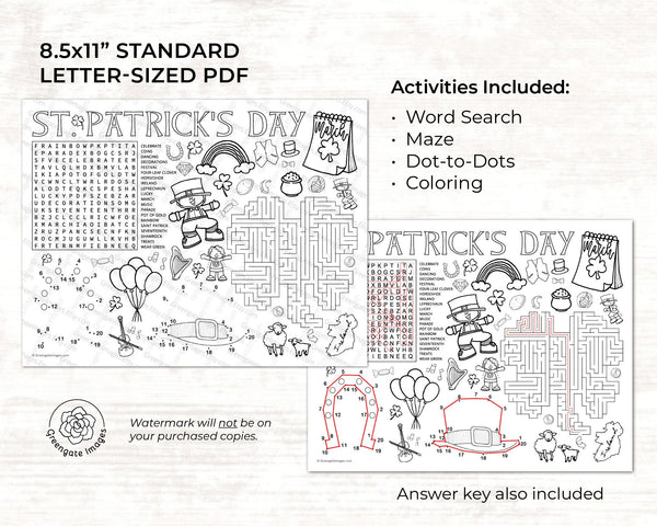 St. Patrick's Day Activity Page - Printable Digital Download by Greengate Images