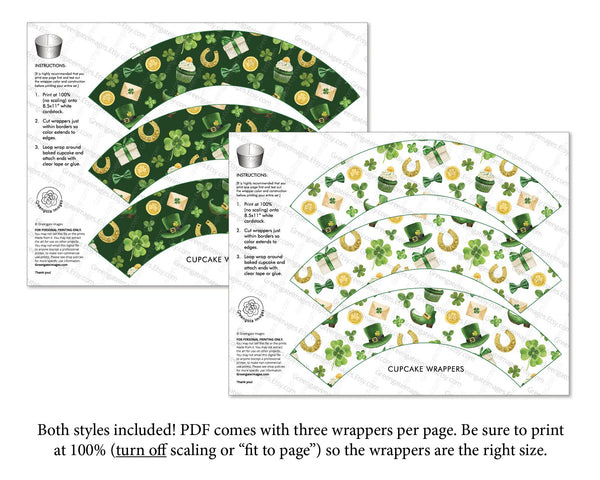 St. Patrick's Day Cupcake Wrapper Duo - Printable Digital Download by Greengate Images
