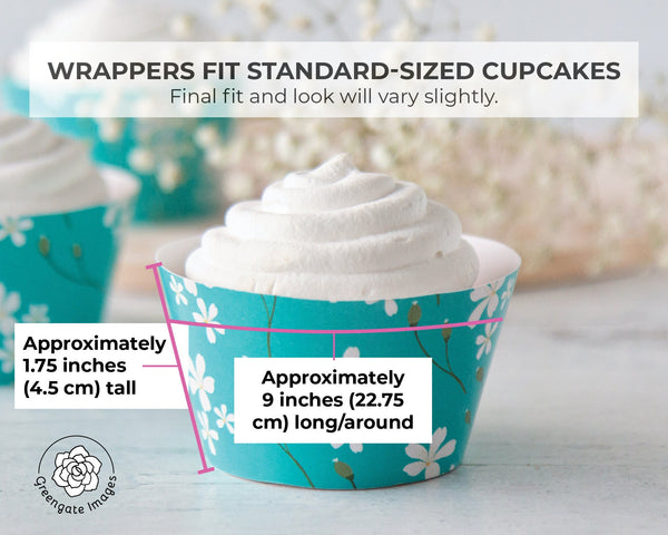 Turquoise Floral Cupcake Wrapper - Printable Digital Download by Greengate Images