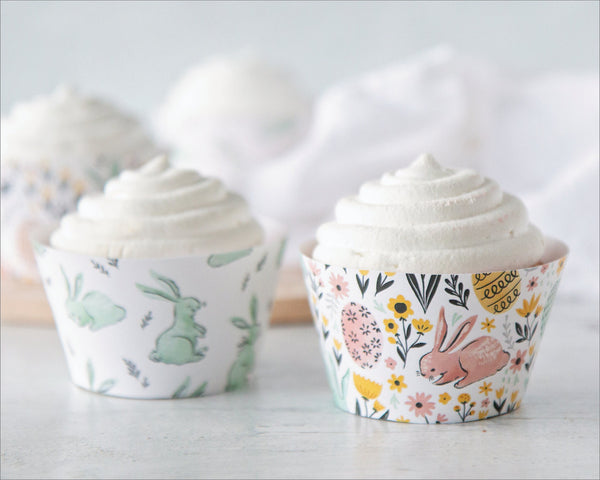 Teal & Pink Bunny/Floral Cupcake Wrapper Duo - Printable Digital Download by Greengate Images