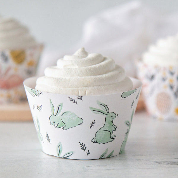 Teal & Pink Bunny/Floral Cupcake Wrapper Duo - Printable Digital Download by Greengate Images