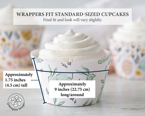 Teal & Pink Bunny/Floral Cupcake Wrapper Duo - Printable Digital Download by Greengate Images