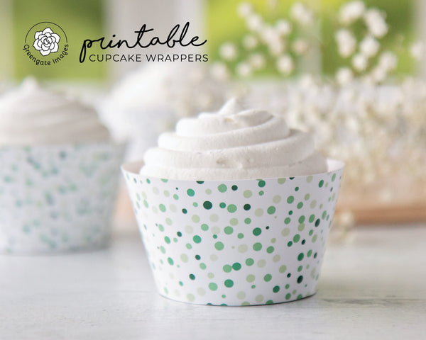 Green Confetti Spots Cupcake Wrapper - Printable Digital Download by Greengate Images