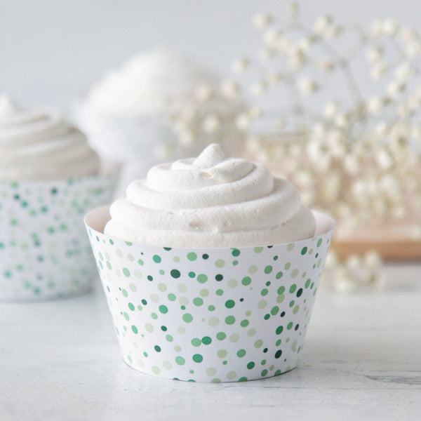 Green Confetti Spots Cupcake Wrapper - Printable Digital Download by Greengate Images