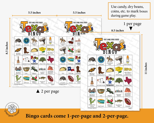 Texas Bingo Cards - Printable Digital Download by Greengate Images