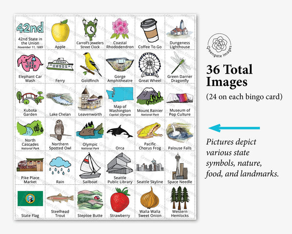 Washington State Bingo - Printable Digital Download by Greengate Images