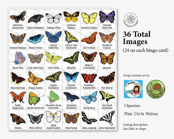 Butterfly Bingo - North American Species - Printable Digital Download by Greengate Images